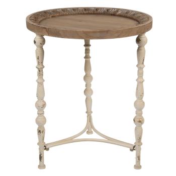 Kovový antik odkládací stolek s dřevěnou deskou Roundie - Ø 50*60 cm 50527