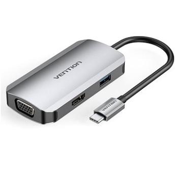 Vention USB-C to HDMI / VGA / USB 3.0 / PD Docking Station 0.15M Gray Aluminum (TOAHB)