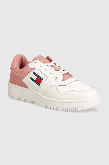 Kožené sneakers boty Tommy Jeans TJW RETRO BASKET MIX MEDIA růžová barva, EN0EN02653