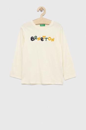 Dětská bavlněná košile s dlouhým rukávem United Colors of Benetton béžová barva