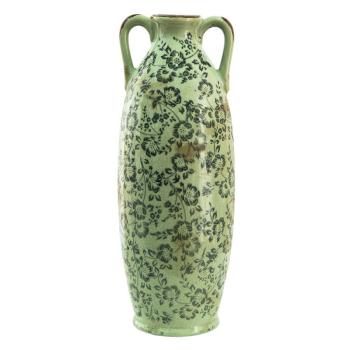Zelená dekorační váza s modrými květy Minty - Ø 15*39 cm 6CE1393M