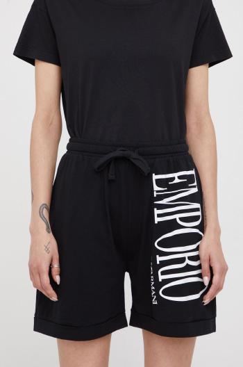 Bavlněné šortky Emporio Armani Underwear dámské, černá barva, s potiskem, high waist