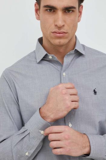 Bavlněné tričko Polo Ralph Lauren šedá barva, slim, s italským límcem