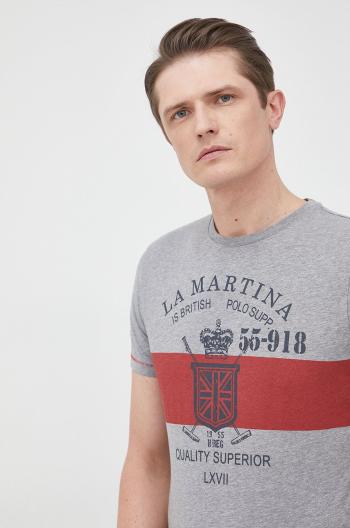 Bavlněné tričko La Martina šedá barva, s potiskem