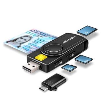 AXAGON CRE-SMP2A Smart card / ID card & SD/microSD/SIM card PocketReader, USB-A + USB-C (CRE-SMP2A)