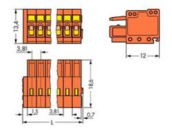 Zásuvkový konektor na kabel WAGO 734-218, 70.78 mm, pólů 18, rozteč 3.81 mm, 25 ks