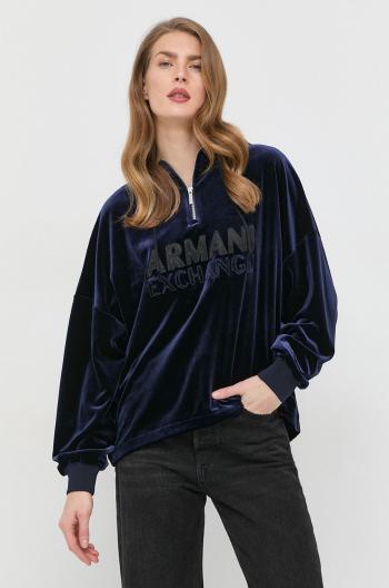 Mikina Armani Exchange dámská, tmavomodrá barva, s kapucí, s aplikací