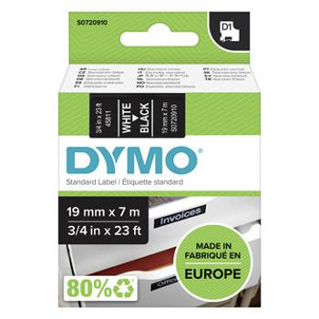 Dymo originální páska do tiskárny štítků, Dymo, 45811, S0720910, bílý tisk/černý podklad, 7m, 19mm, D1