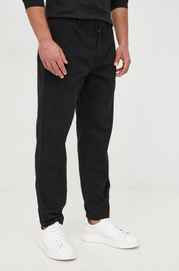 Bavlněné kalhoty Emporio Armani pánské, černá barva, jednoduché