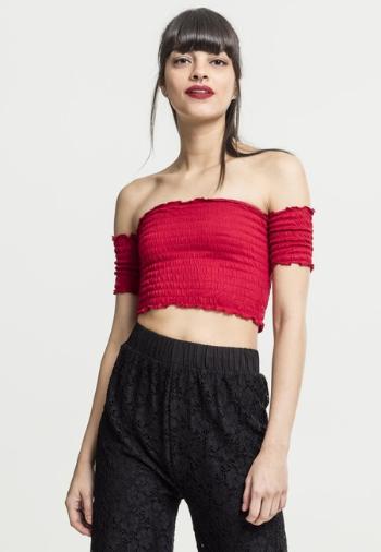 Urban Classics Ladies Cropped Cold Shoulder Smoke Top fire red - XL