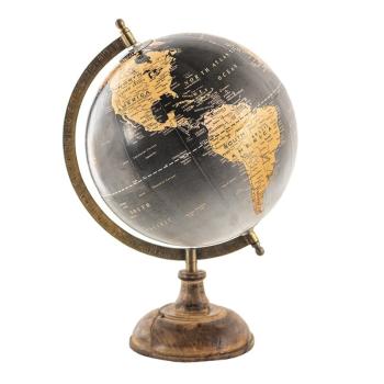 Černo-hnědý dekorativní glóbus na dřevěném podstavci Globe- 22*22*37 cm 64927