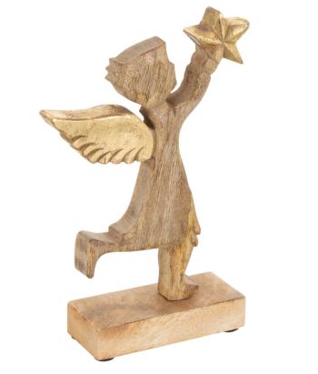 Dřevěný anděl se zlatou hvězdou - 15*2,5*20cm 15862