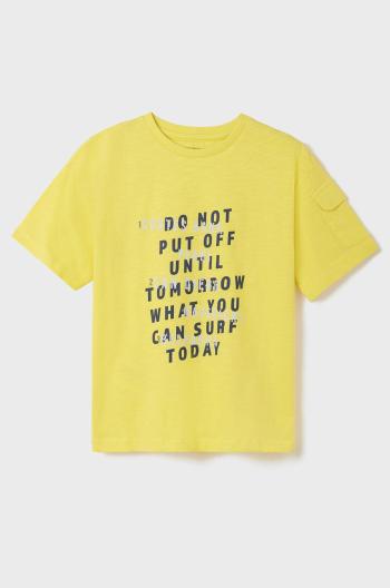 Dětské bavlněné tričko Mayoral žlutá barva, s potiskem