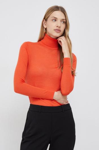 Vlněný svetr Calvin Klein dámský, oranžová barva, lehký, s golfem