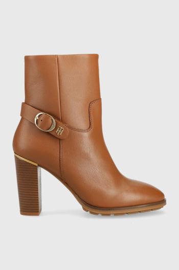 Kožené kotníkové boty Tommy Hilfiger Belt High Heel Boot dámské, hnědá barva, na podpatku