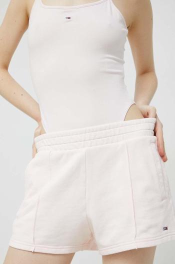 Bavlněné šortky Tommy Jeans růžová barva, hladké, high waist