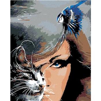 Malování podle čísel - Žena kočka a modrý ptáček (HRAmal00384nad)
