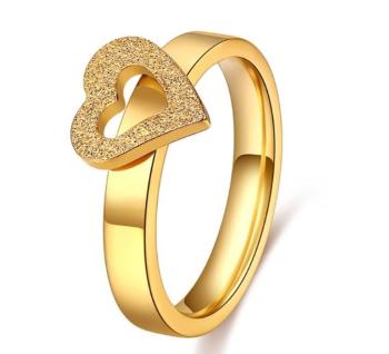 Ziskoun Dámsky prsten se srdíčkem z pískované chirurgické oceli- zlatý SR170 Velikost: 10
