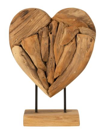 Dekorace srdce z teakového dřeva na podstavci Heart on foot  - 30*10*40cm 10884