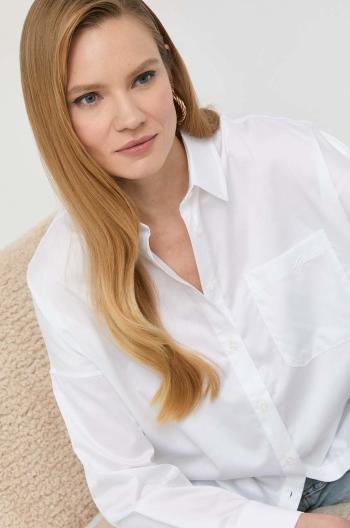 Košile Guess dámská, bílá barva, relaxed, s klasickým límcem