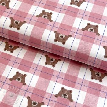 Bavlněná látka FLANNEL Bear check light pink