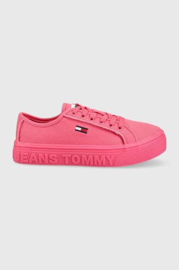 Tenisky Tommy Jeans Flatform dámské, růžová barva