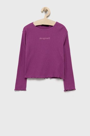 Dětská bavlněná košile s dlouhým rukávem Desigual fialová barva