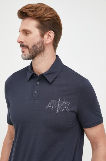 Bavlněné polo tričko Armani Exchange tmavomodrá barva, s potiskem