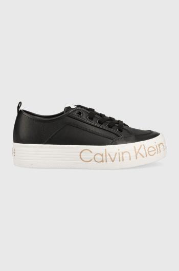 Kožené sneakers boty Calvin Klein Jeans Yw0yw01025 Vulc Flatf Low Wrap Around Logo černá barva