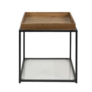 Kovový odkládací stolek s dřevěnou deskou Pifon - 44*44*45 cm 64965
