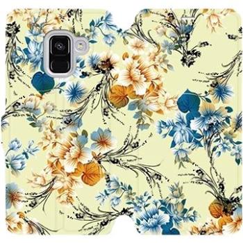 Flipové pouzdro na mobil Samsung Galaxy A8 2018 - MX05S Modré a oranžové květy na žlutém pozadí (5903516017140)