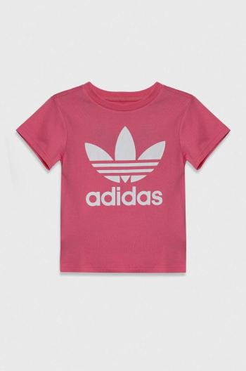 Dětské bavlněné tričko adidas Originals TREFOIL TEE růžová barva