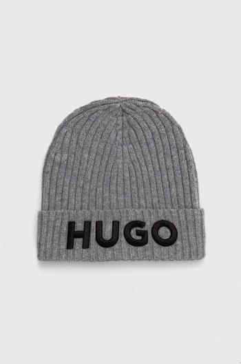 Vlněný klobouk HUGO šedá barva,