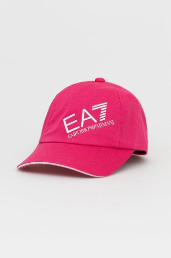 Bavlněná čepice EA7 Emporio Armani fialová barva, s aplikací
