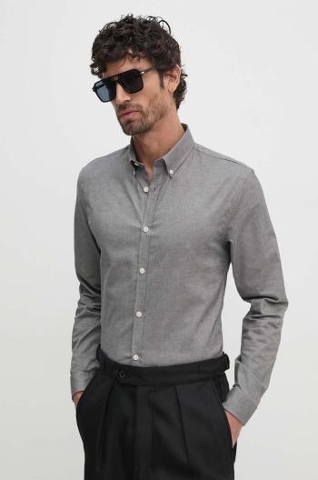 Košile Lindbergh pánská, šedá barva, slim, s límečkem button-down, 30-203174