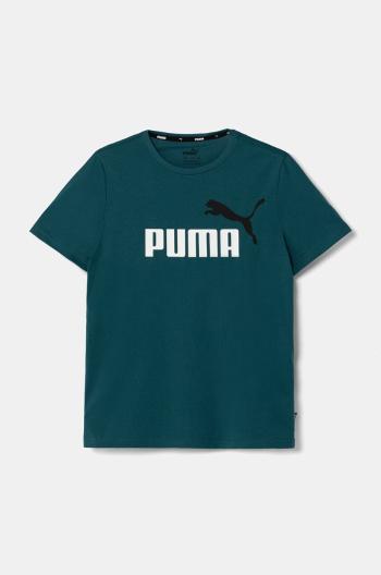 Dětské bavlněné tričko Puma zelená barva, s potiskem