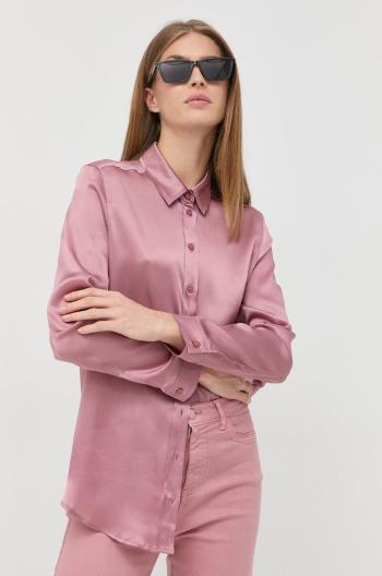 Košile ze směsi hedvábí Marella dámská, růžová barva, relaxed, s klasickým límcem