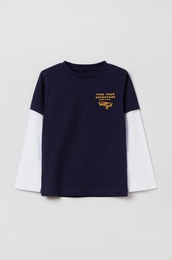 Dětská bavlněná košile s dlouhým rukávem OVS tmavomodrá barva, s potiskem