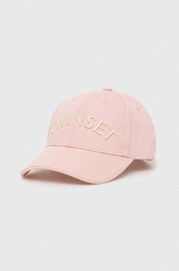 Bavlněná baseballová čepice Twinset růžová barva, s aplikací
