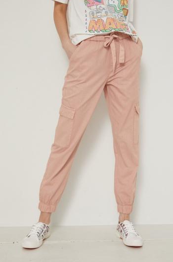 Bavlněné kalhoty Medicine dámské, růžová barva, jogger, high waist
