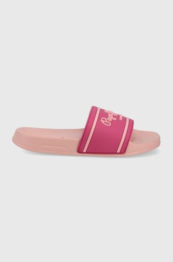 Pantofle Pepe Jeans Slider Logo Woman dámské, růžová barva