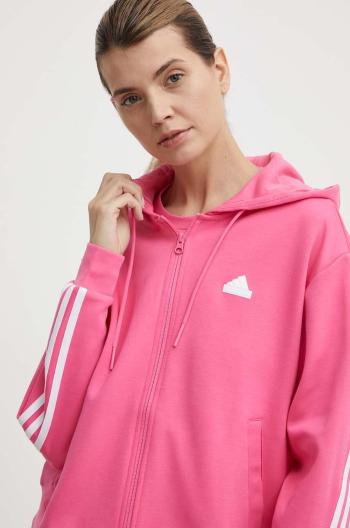 Mikina adidas dámská, růžová barva, s kapucí, vzorovaná, IS3877