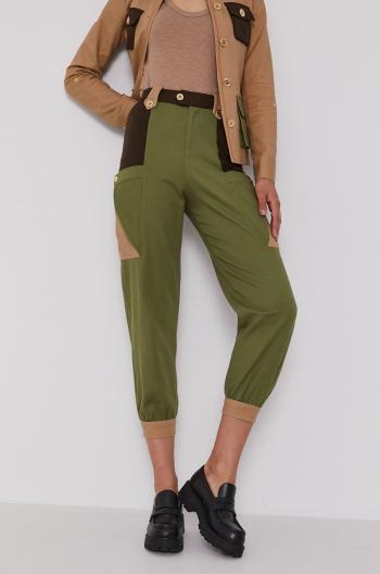 Kalhoty United Colors of Benetton dámské, béžová barva, široké, high waist