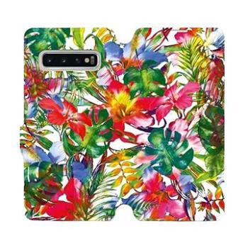 Flipové pouzdro na mobil Samsung Galaxy S10 - MG07S Pestrobarevné květy a listy (5903226811670)
