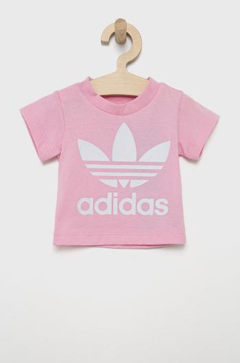 Dětské bavlněné tričko adidas Originals HE2188 růžová barva