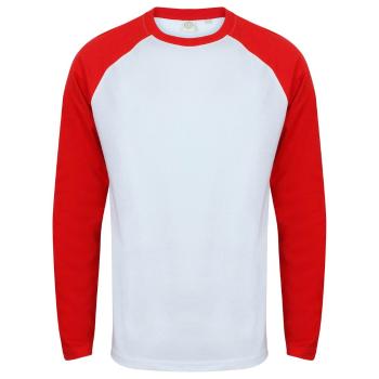 SF (Skinnifit) Pánské dvoubarevné tričko s dlouhým rukávem - Bílá / červená | XS
