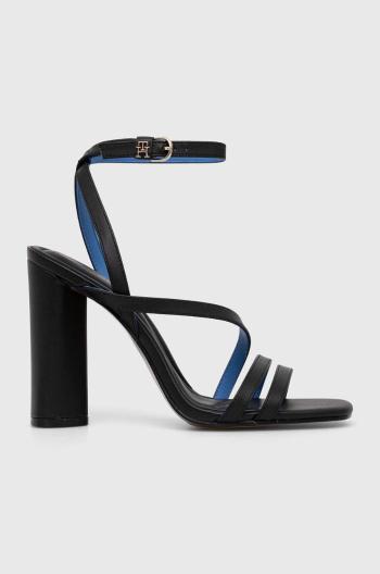 Kožené sandály Tommy Hilfiger TH LEATHER BLOCK HIGH HEEL černá barva, FW0FW07752