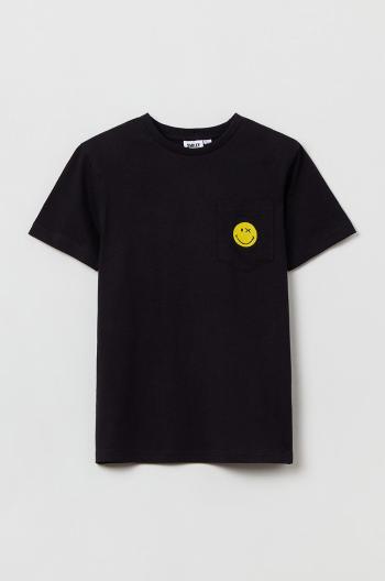 Dětské bavlněné tričko OVS černá barva, s potiskem