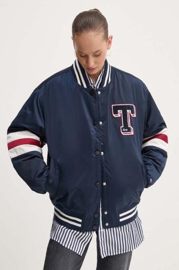 Bomber bunda Tommy Jeans tmavomodrá barva, přechodná, oversize, DW0DW18306