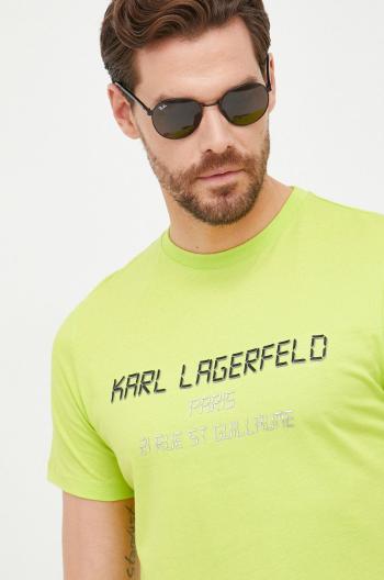 Bavlněné tričko Karl Lagerfeld zelená barva, s aplikací